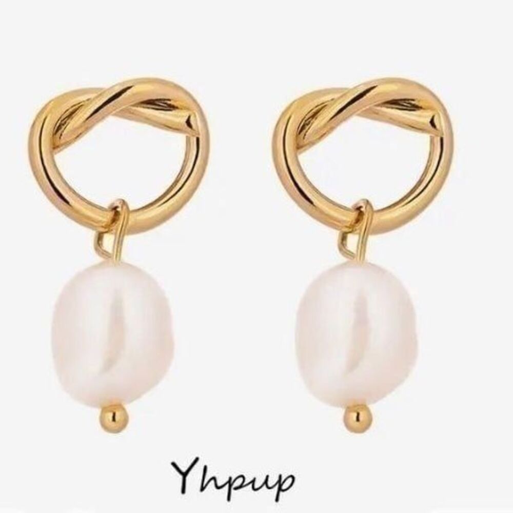 Dangling Gold Plated Freshwater Pearl Drop Minimalist Earrings